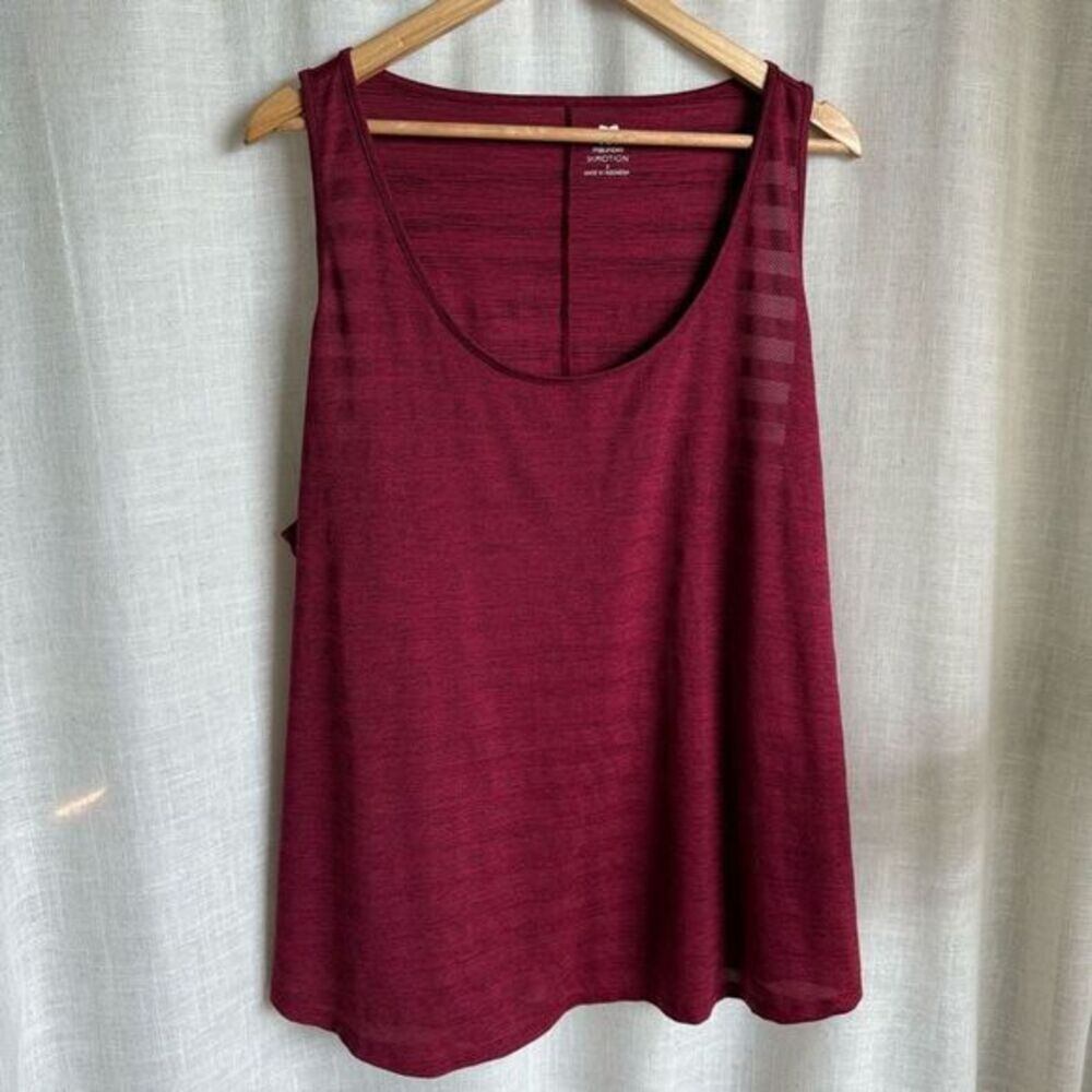 Maurices Womens Sheer Striped Tank Size 3X Burgundy Athletic Gym Workout Shirt‎